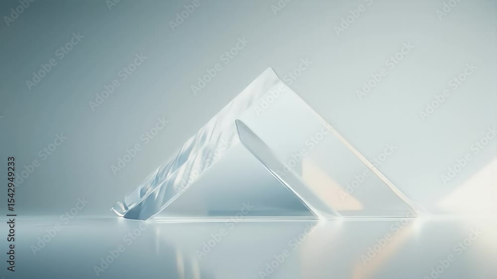 Poster minimalist geometric triangle glass structure with reflection in grey background