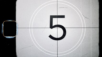 10 to 1 second vintage 8mm old film countdown  timer and damage fream effect animation.10 second 8mm old film countdown