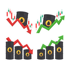 Oil Market Trends with Rising and Falling Graphs and Oil Barrels Illustrating Economic Fluctuations