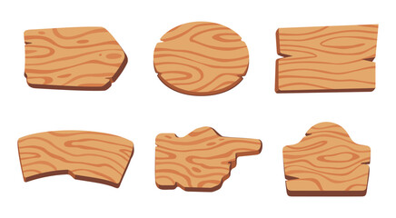 Set of Six Wooden Signboard Illustrations with Various Shapes and Textures for Design and Decoration