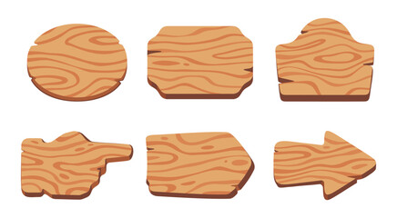 Set of Six Wooden Signboards with Various Shapes and Textures for Design and Decoration