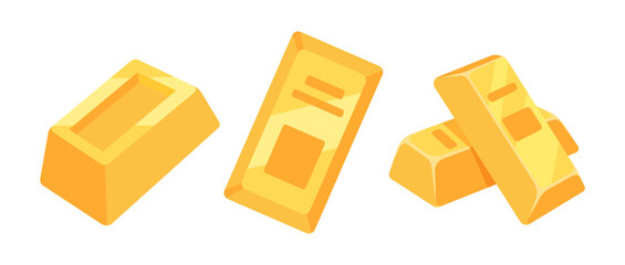 Illustrative Set of Gold Bars in Various Shapes and Angles on a White Background