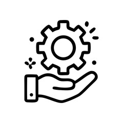 Hand gently cradling a cogwheel, symbolizing careful maintenance and support.