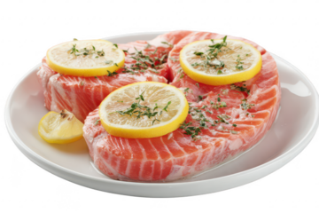 Salmon fillets seasoned, ready to cook