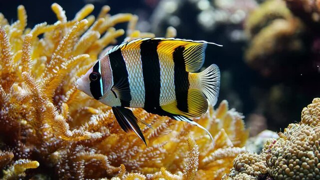 Vibrant tropical fish swimming among colorful coral reef in a marine paradise, Tropical fish coral life marine seascape Beautiful underwater world