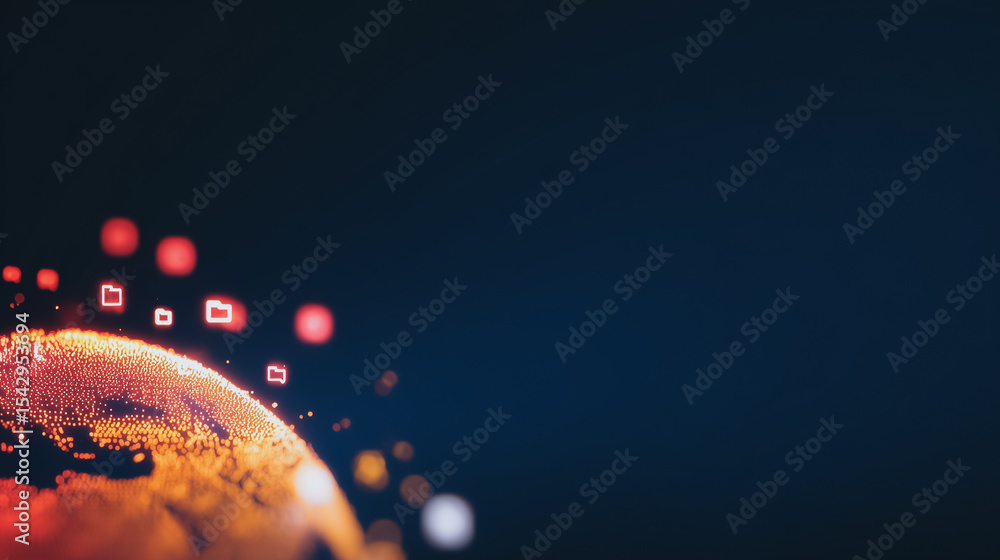 Poster world in the digital era: the image shows the earth is represented digitally with connecting dots on
