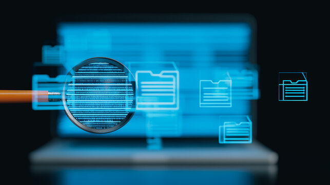 Digital Data Examination: A conceptual visual depicting a close-up exploration of digital data on a laptop screen, highlighting the significance of data analysis and investigation.