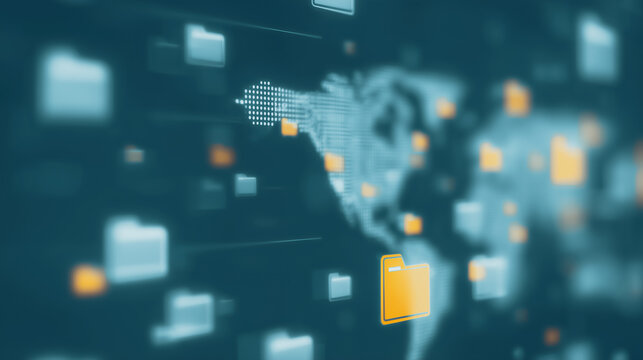 Global Data Connection: Visualizing a digital world map, interconnected through a network of data transfer, symbolizing the global reach of information and technology. - Powered by Adobe