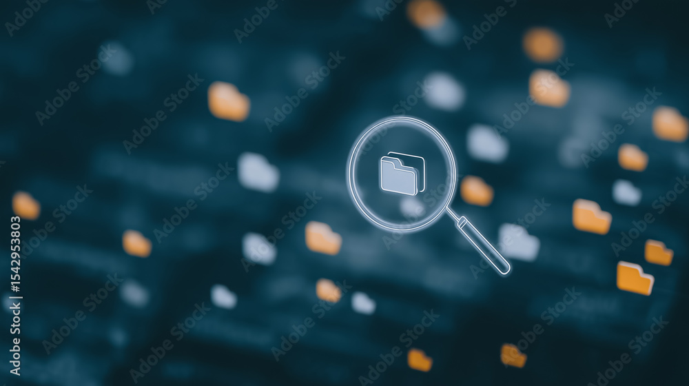 Poster data search visualization: a digital depiction of data organization and retrieval, illustrating the 