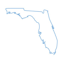 A blue outline of the state of Florida on white background	