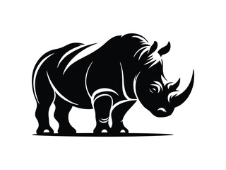 rhino vector illustration, silhouette of a rhinoceros, side view, vector illustration, suitable for logos or t-shirt design, strong and majestic animal pose