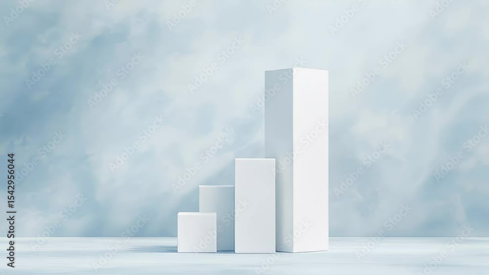 Poster geometric podium display with abstract blue backdrop and minimalist shapes design