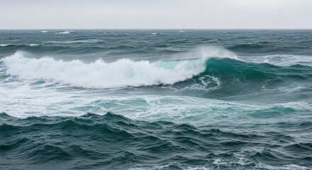 Fototapeta premium Rough Sea with Large Waves on Overcast Day