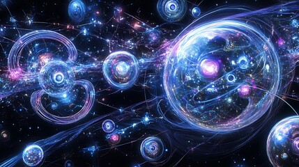 Abstract representation of subatomic particles