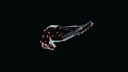 3d render of a vibrant, low-poly pancreas over dark background. Pancreas wireframe made of light points. 3d illustration