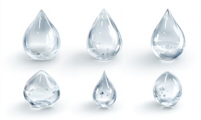 Collection Of Realistic Water Drops On White Background