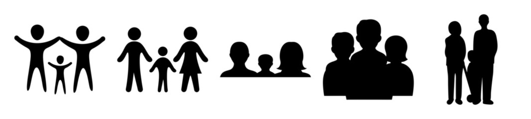 Family silhouettes depicting diverse family structures with parents and children icons