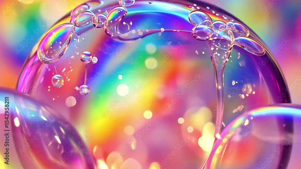 Poster vibrant abstract rainbow texture captured within delicate soap bubbles, abstract rainbow chaotic tex