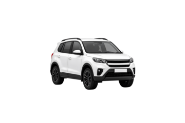 Modern white compact suv car isolated on new road city on transparent background