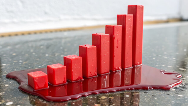 Red bar graph melting crisis economic financial stagflation risk loss concept dramatic. Inflation ,stagflation, recession and depression . Economic, financial crisis concept - Powered by Adobe