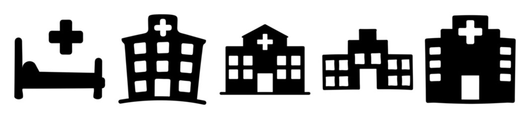 Obraz premium Collection of Hospital and Medical Facility Icons Representing Healthcare Services