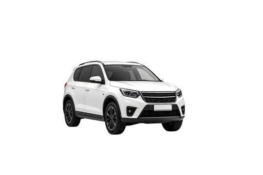 Modern white suv crossover vehicle studio shot car new on transparent background