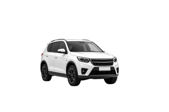 Modern white suv crossover vehicle studio shot car new on transparent background