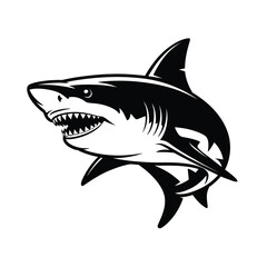 Fototapeta premium Black And White Graphic Of A Shark Swimming monochrome 1