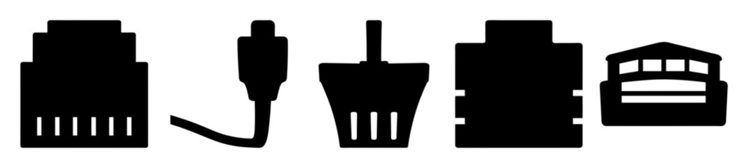 Silhouette of various electronic ports and connectors in a simple design