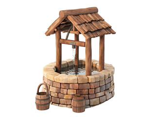 village well in 3d model style on a transparent background