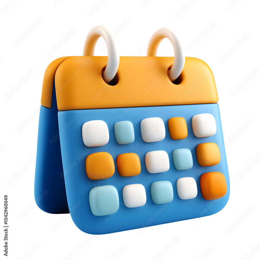 Fototapete stylized 3d rendering of a calendar icon against a stark transparent background emphasizing dates