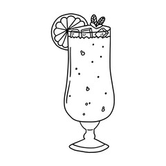 Summer glass drink cocktail ice. Cocktail fruit beverage juice for menu. Doodle sketch vector illustration