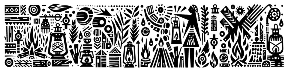 Hand‑Drawn Traditional Lantern Illustration, Tribal Cultural Folk Art Pattern Vector for Celebration and Vintage Lighting Themes Design