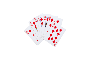 Royal flush diamond playing cards game red ten ace win on transparent background