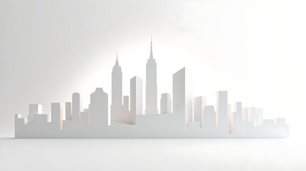 Fototapeta premium Minimalist White Cityscape Silhouette: Architectural Design, Modern Urban Art, Clean Background, Architectural Mockup, City Illustration, Creative Skyline