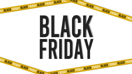 Black Friday typography banner.Yellow ribbons for black friday sale on white background.Big sale.Graphic elements.Design template for Black Friday sale.