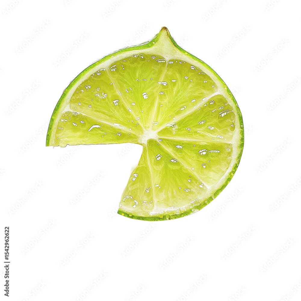 Poster refreshing lime slice with water droplet isolated against a clean transparent background, juicy slic