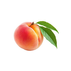 Ripe Peach with Leaves: A succulent, ripe peach, adorned with fresh green leaves, invites with its vibrant colors and velvety texture, promising a burst of summer sweetness.