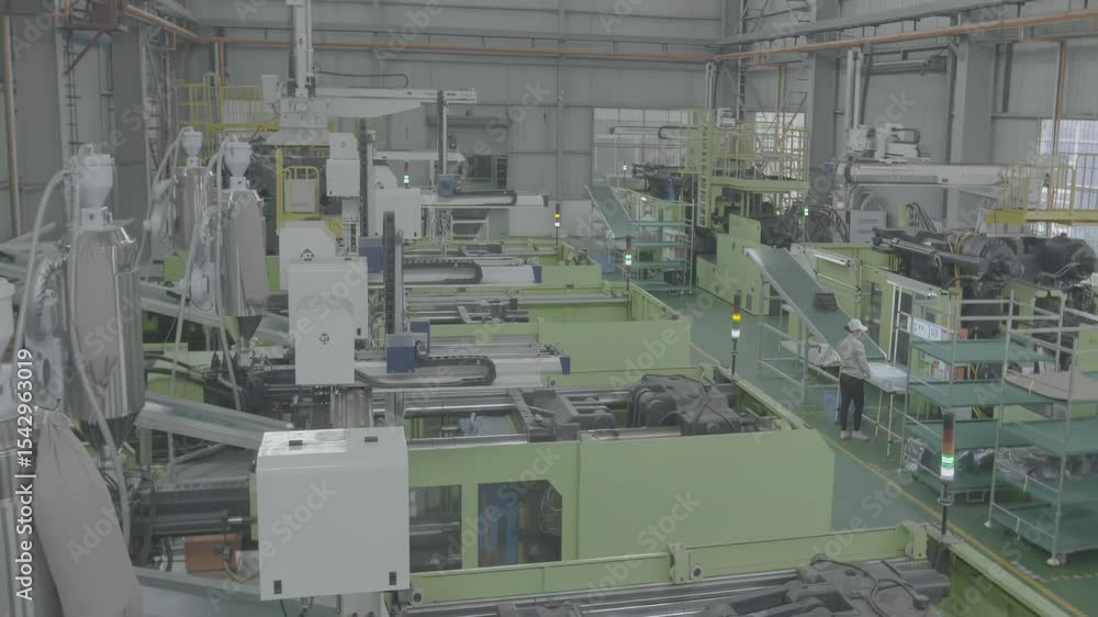 Aufkleber workers control robot assemble a vehicle body, mechanic workers controlling automated engine assembl