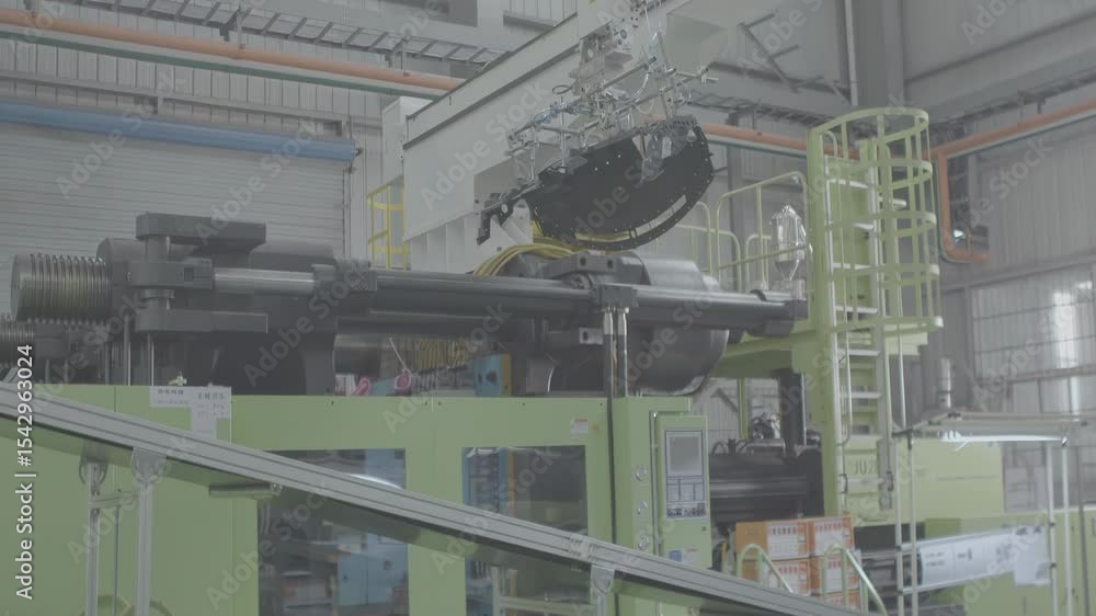 Aufkleber robot engine car manufacturing workshop, mechanic factory workers controlling automated engine assem
