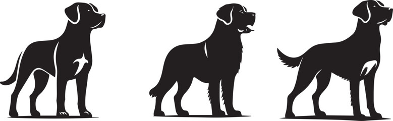 Black and White Dogs Vector Set Featuring Various Breeds in Silhouette Style Ideal for Pet Illustrations Logos Merchandise and Animal Related Graphic Design Projects
