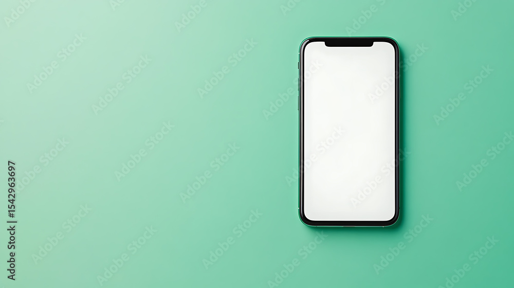 Fototapete clean phone display on a green surface. ideal for showcasing apps and mobile design with ample space