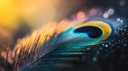 A macro photo of a vibrant peacock feather
