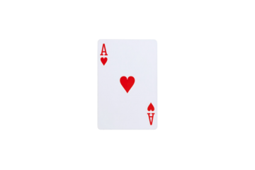 Single ace of hearts playing card on red bet win game on transparent background