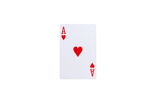 Single ace of hearts playing card on red bet win game on transparent background