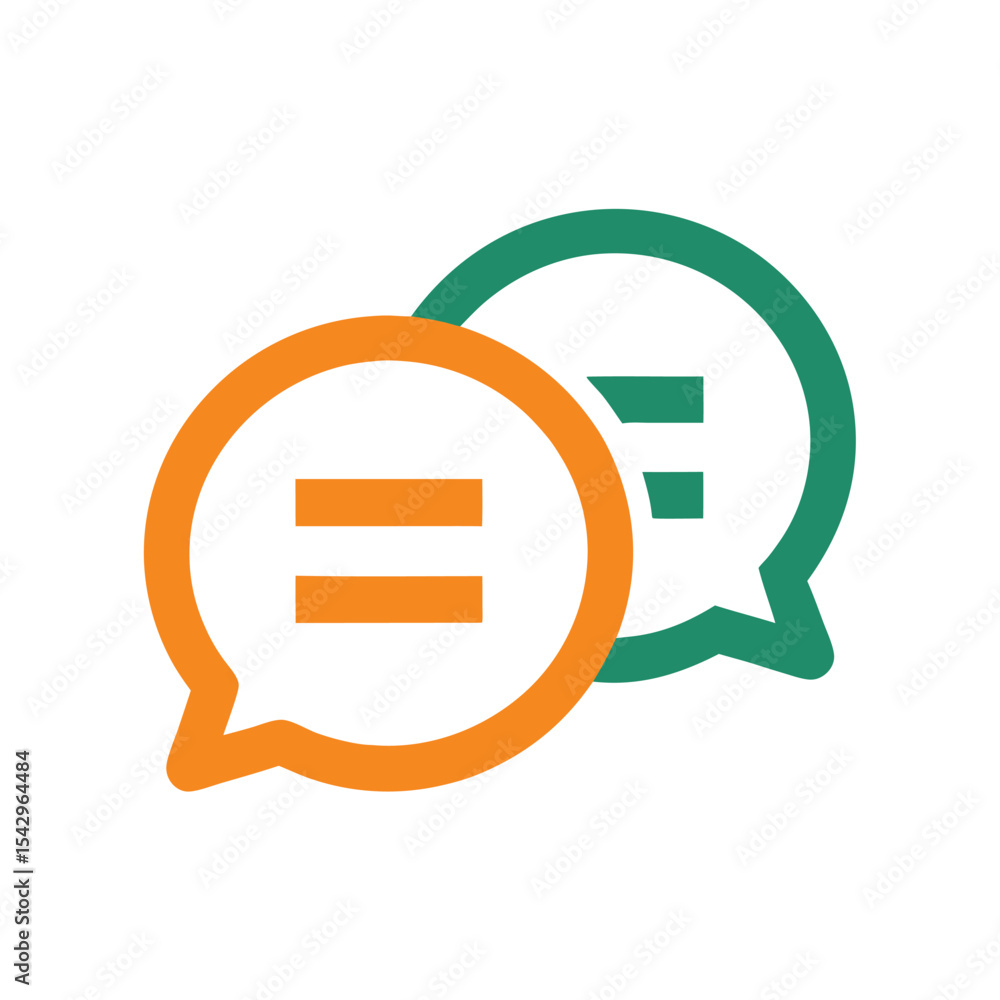Poster two overlapping speech bubbles orange and teal color scheme simple communication icon design