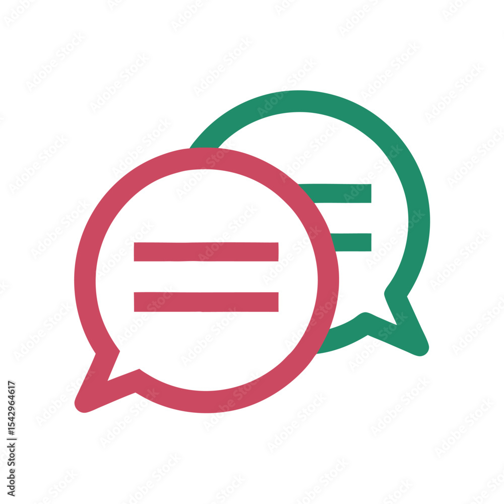Poster two overlapping speech bubbles red and green dialogue communication icon design element