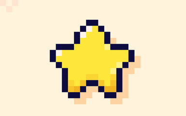 Obraz premium Yellow star icon drawn in pixel art style.