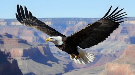 A majestic eagle soaring over the Grand Canyon