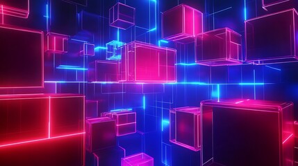 Obraz premium Abstract neon cubes in a digital network